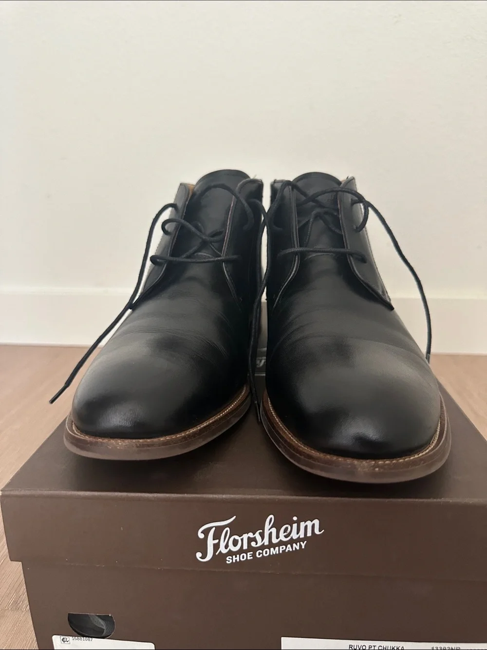 Florsheim Black Leather Chukka Boots with Brown Welt